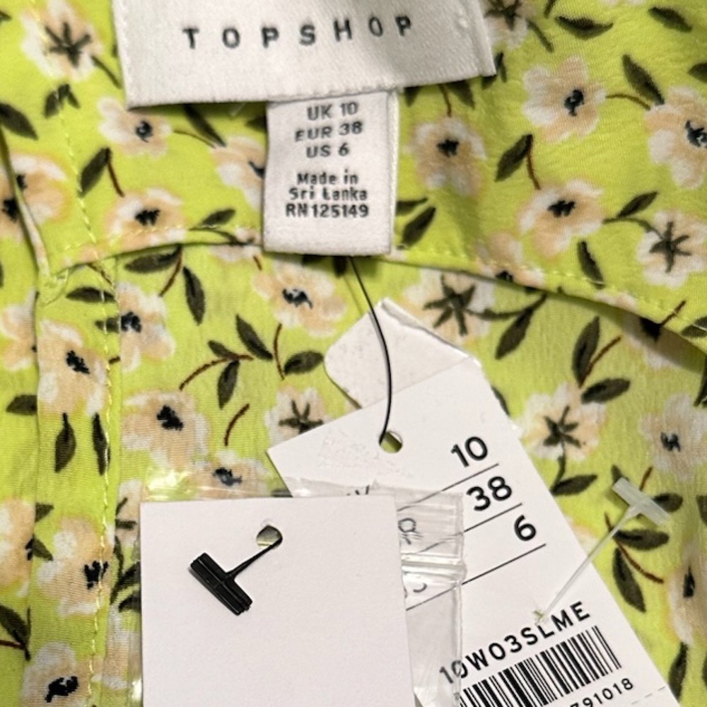 NWT Topshop Floral Print Drop Waist MIDI Dress, Size 6 US Women’s “Lime” Color - Picture 12 of 14